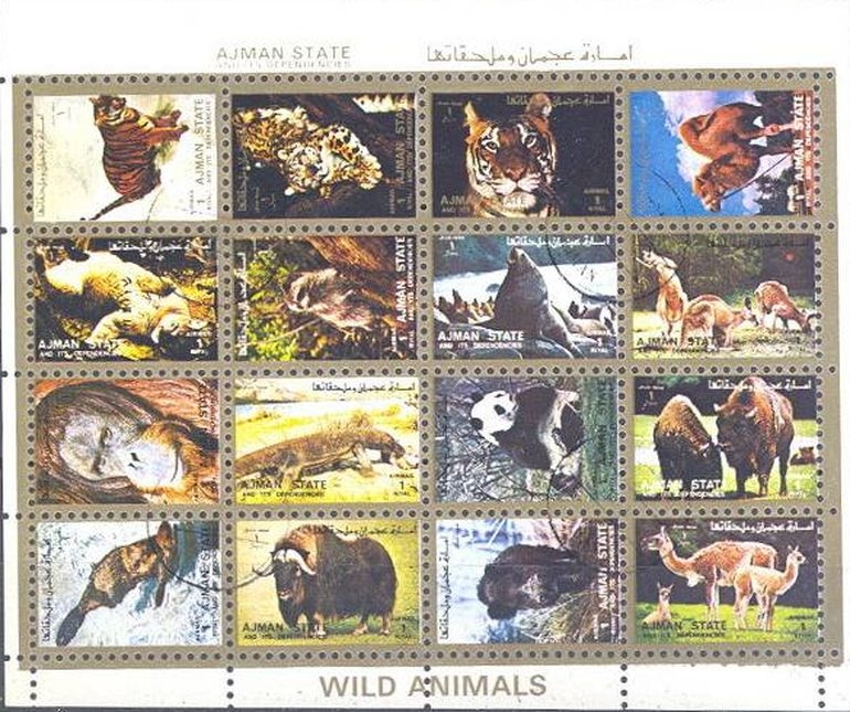 Ajman 1972 Michel 2829/44a Sellos * Fauna Wild Animals Set
